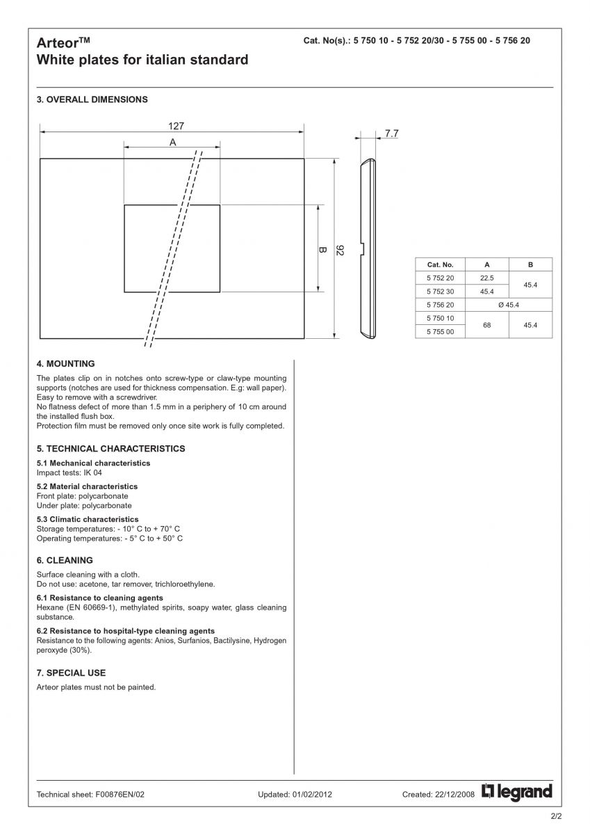 Cài đặt và kích thước chuẩn Arteor HCN page 2